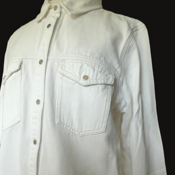Mavi Gold Women's Long White Denim Shacket Jacket USA Size L - Picture 3 of 11